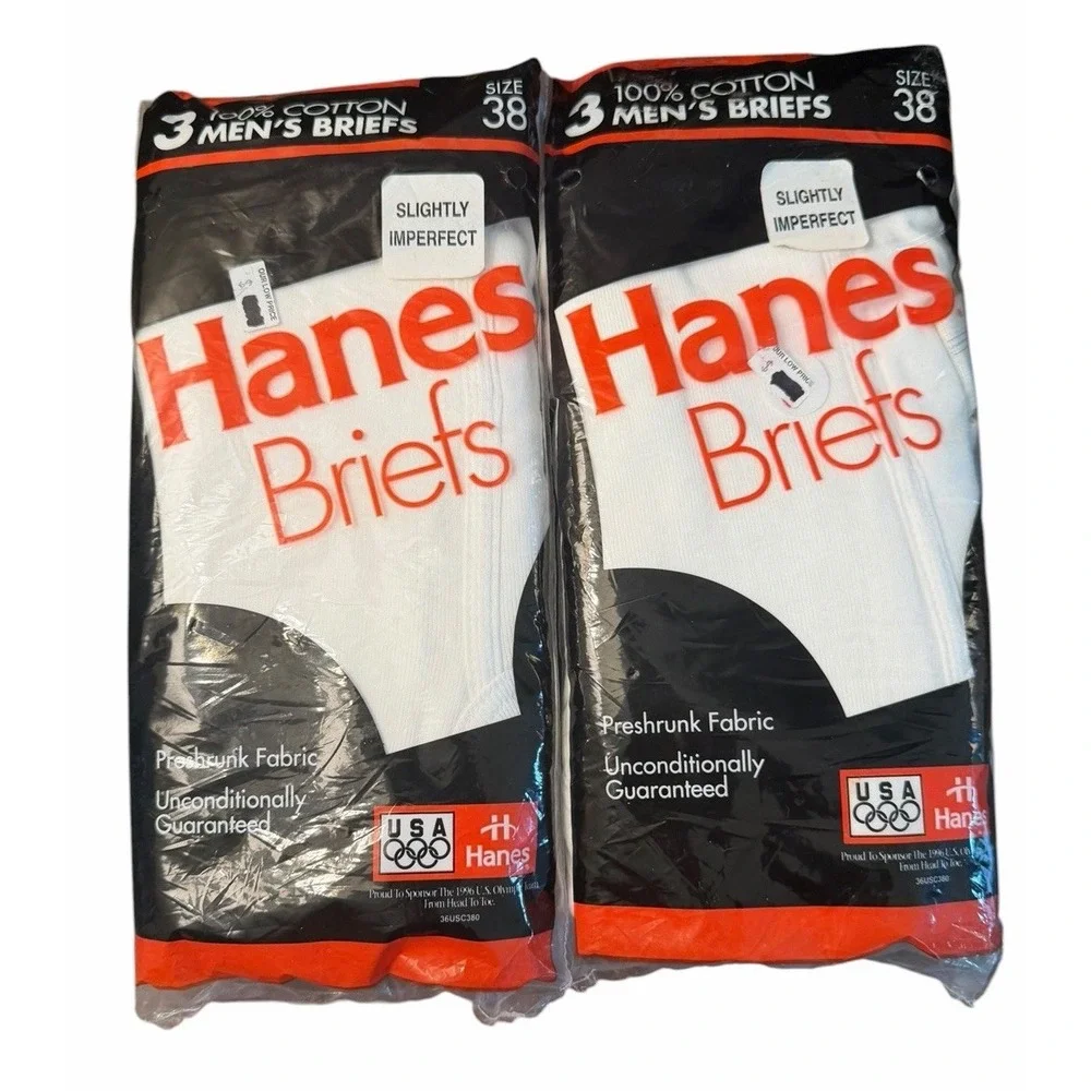 Hanes VTG 1996 Mens Briefs Underwear 38 100% Cotton USA NEW Slightly Imperfect